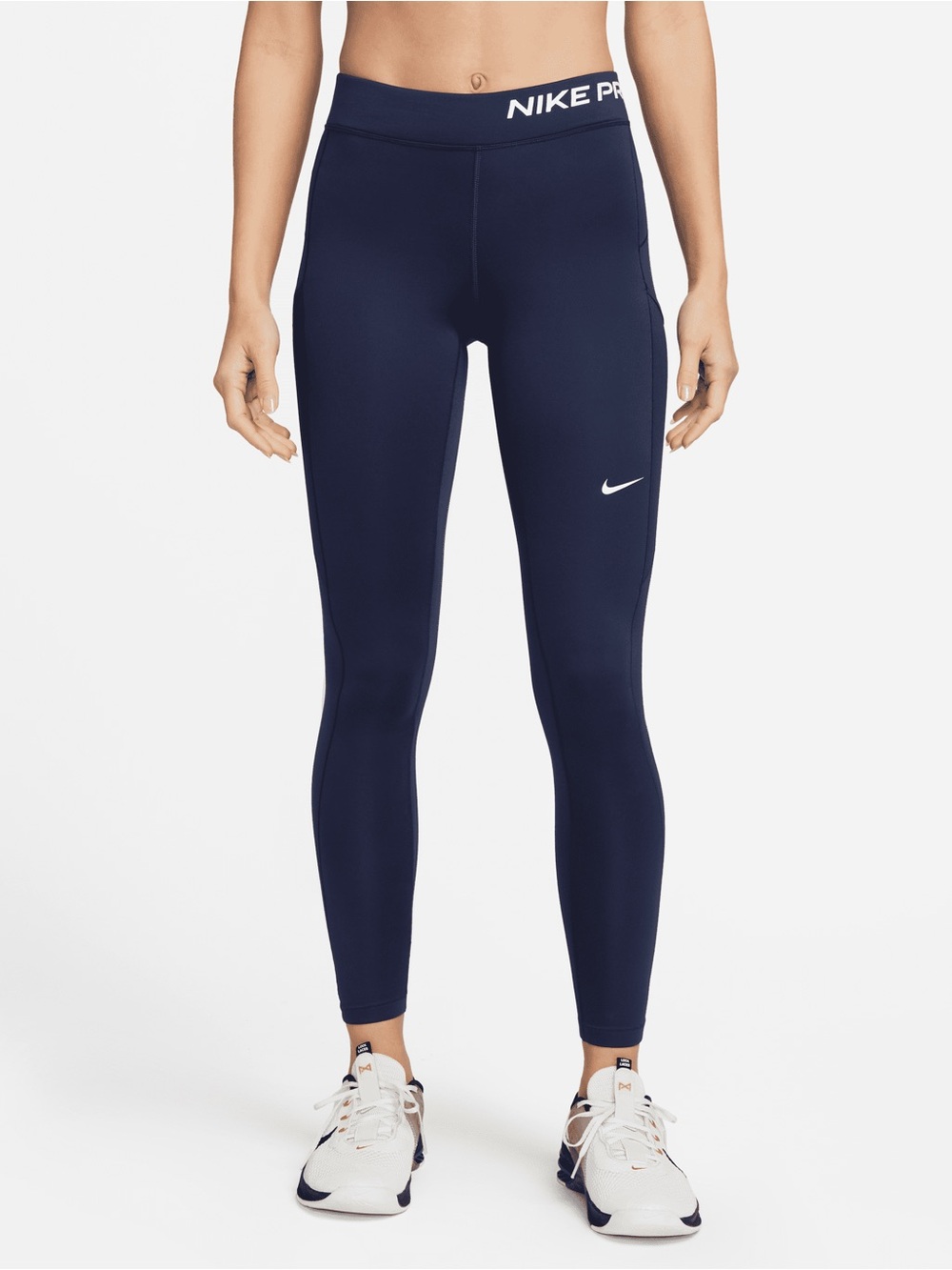 Nike Pro Therma-FIT Mid-Rise Performance Leggings - Midnight Navy/White, Size XS